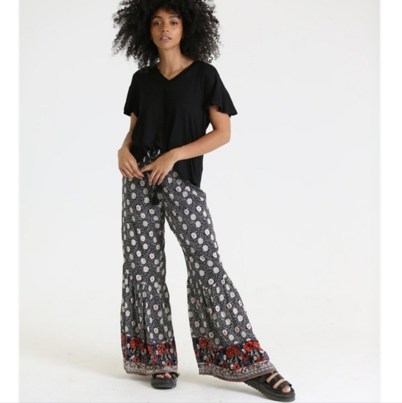 Angie Pants - Angie Flare Ruffle BOHO Pants Size Large